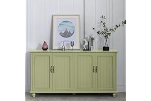 Scurrty Buffet Cabinet with Storage Sideboard, 62'' Coffee Bar Kitchen 4 Doors, Station,Kitchen Pantry for Dinning Room, and Living Room Green (HKBFDC012GN)