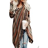 Women's Open Front Knited Tassels Slash Loose Cardigan Crew Neck Speckled Fringe Sweater Outwear