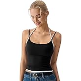 QINSEN Women's Spaghetti Strap Tank Top Slim Fitting Layered Halter Neck Sleeveless Cami Shirt