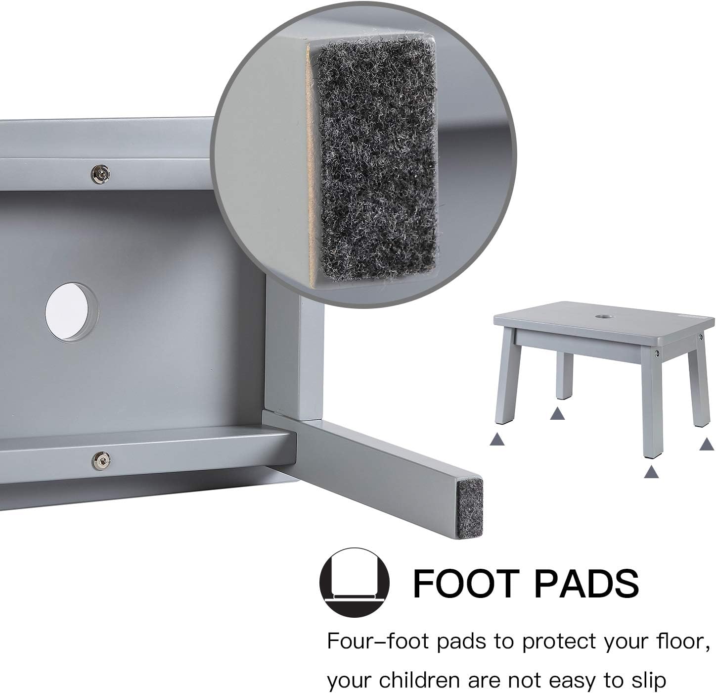 HOUCHICS Solid Birch High Gloss Step Stool Wooden Kids Potty Training Stool with 220lb Load Capacity Foot Stool for Kitchen,Bedroom,Living Room,Bathroom (Gray): Furniture & Decor