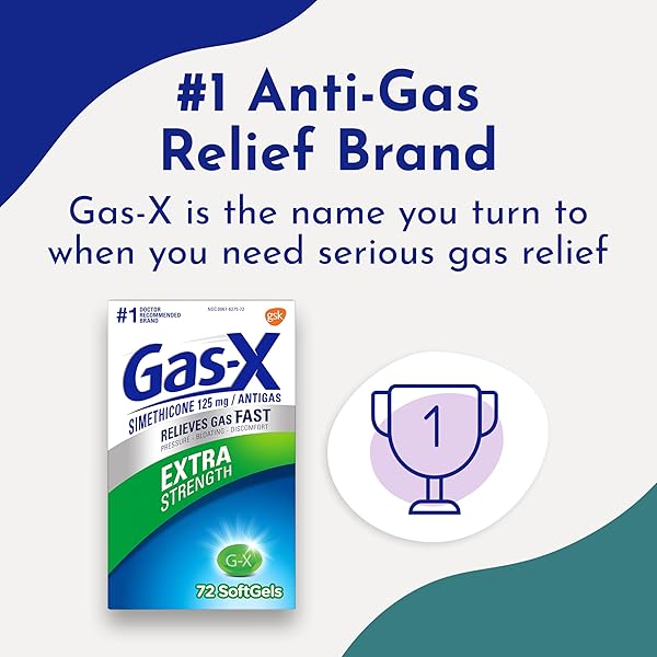 GAS-X EXTRA STRENGTH GAS RELIEF SOFTGELS WITH SIMETHICONE 125 MG FOR BLOATING RELIEF – 72 COUNT