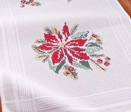 Stella Di Natale A Punto Croce.Deco Line Stampato Runner Kit Punto Croce Christmas Poinsettia Amazon It Casa E Cucina