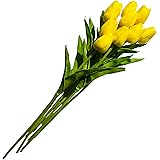 ONLY ART Artificial Tulip Flowers with Soft Latex Materials for Home & Kitchen Decoration (Yellow)