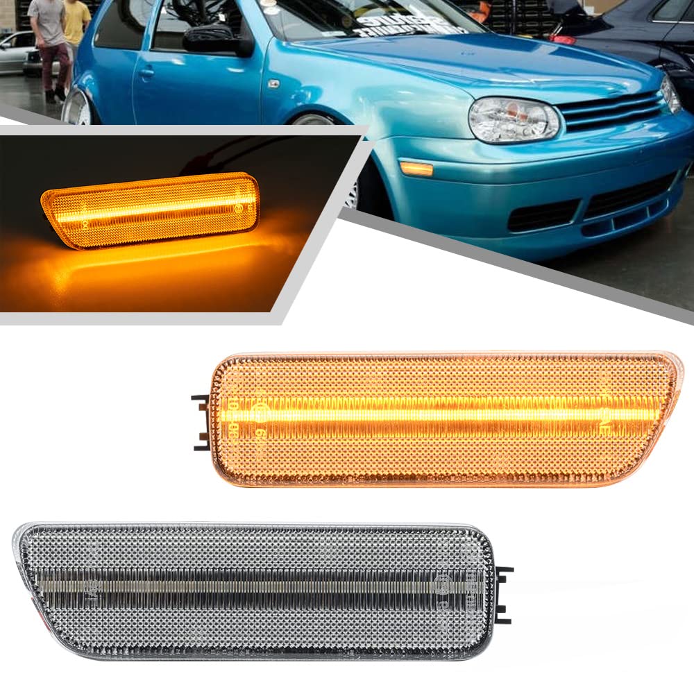 Photo 1 of 2Pcs Amber LED Side Marker Light for 1999-2006 VW MK4 Golf GTI for 2004 Golf R32 for 1999-2005 VW MK4 Jetta Front Fender Indicator Turn Signal Lights Replace OEM Side Marker Lamp Clear Lens