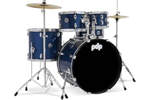 Pacific Drums Center Stage Complete Drumkit, 5 Drum Set, Royal Blue Sparkle, 7x10, 8x12, 14x16 Floor, 16x22 Kick, 5x14 Snare (PDCE2215KTRB)