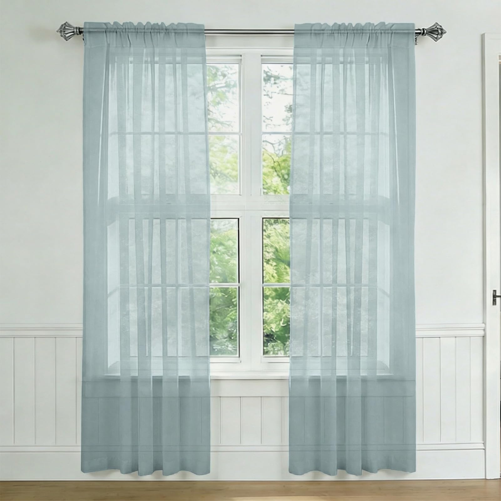 NAKIHOUSE Voile Curtain, 2 Panels Net Curtains for Windows 84 Drop, Elegant Slot Top Sheer Curtains, Light Filtering Blue Grey Voile Curtains for Living Room, Breathable & Graceful Window Drapes