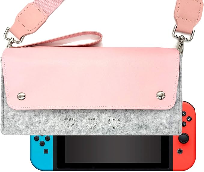 Amazon Com Belugadesign Switch Carrying Case Faux Leather And Gray Felt Purse Compatible With Nintendo Switch And Lite Protective Portable Travel Bag Pouch With Game Holder Pink