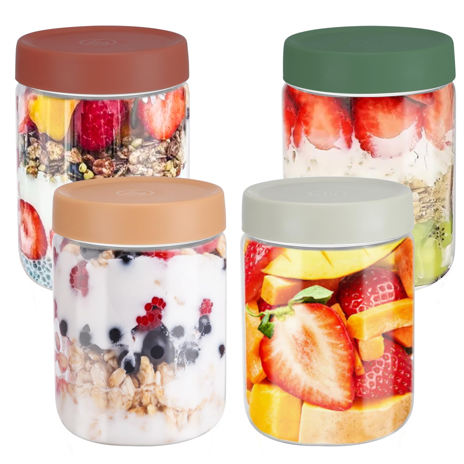 YUEYEE 4-Pack 600ml Multipurpose Glass Jars with Lids - Meal Prep, Overnight Oats, Salads, Dry/Liquid Foods - Dishwasher & Microwave Safe (Glass Jar)