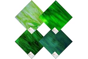 Wissmach 4 Sheet Mixed Color Variety Stained Glass Pack and Mosaic Glass, Green, (8"X6") by BiNARi Glass Studio