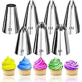 7Pcs 1M 2D 2F Large Piping Tips Set, Stainless Steel Cake Decoration Piping Tips, Piping Nozzles Baking Tools For Buttercream