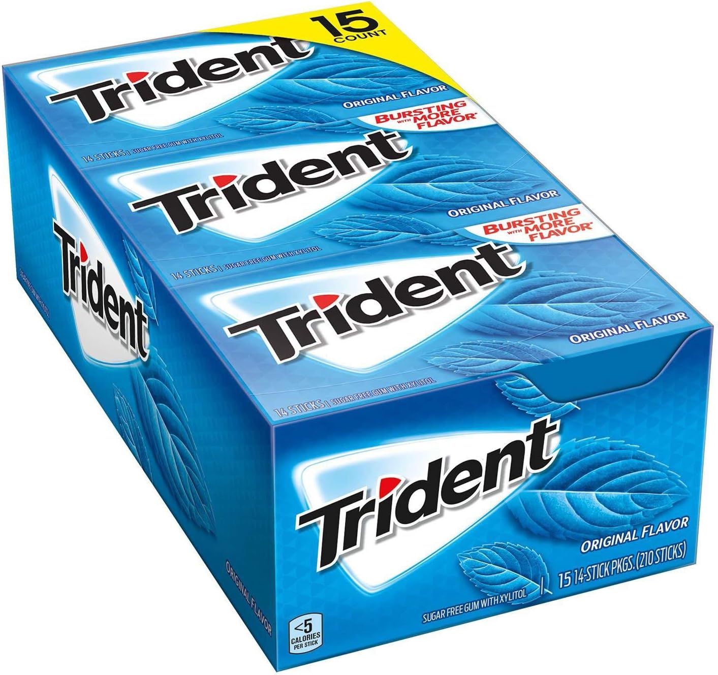 Trident Original Sugar Free Chewing Gum 14 Stick Pack Box of 15 Packs