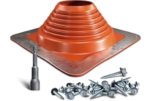 VIVIDA #7 Silicone Metal Roof Pipe Boot, High Temp Flexible Roof Jack Vent Boot for Pipe OD 6" to 11", Screws & Hex Socket Included, Square Base, Red, 1 Pack