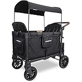 WonderFold W4 Luxe Pro Stroller Wagon, Aluminum Frame, 4 Seater, Black | Collapsible Stroller Wagon with an Adjustable Canopy &amp; Push Handle, XL All-Terrain Wheels &amp; 5-Point Harnesses for Kids