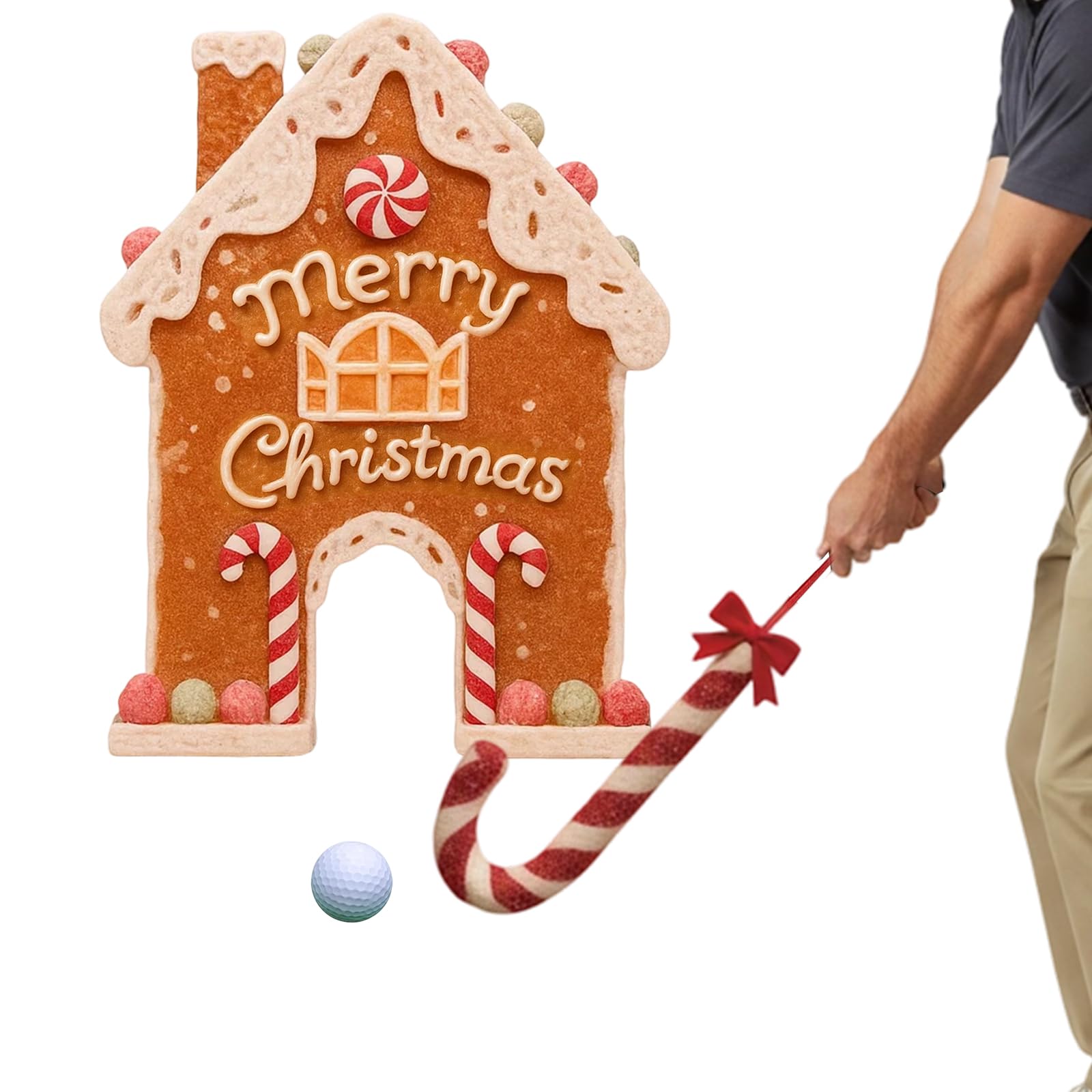 Gingerbread Golf Game Set,Portable Golf Toy with Candy Cane Club & Balls,Mini Golf Course Set,Funny Christmas Games For Family- for Holiday Gatherings Home Room Decorations Fun Laughter Party Carnival