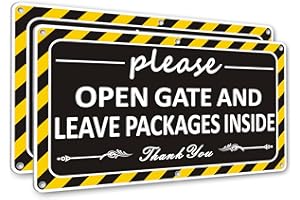 BAGSTAR i-CowFun (2 Pack) Metal Delivery Signs for Packages - 12" x 6.7" Please Open Gate and Leave Packages Inside, Aluminum Delivery Instructions for Home, Outdoor Use, Weather Resistant