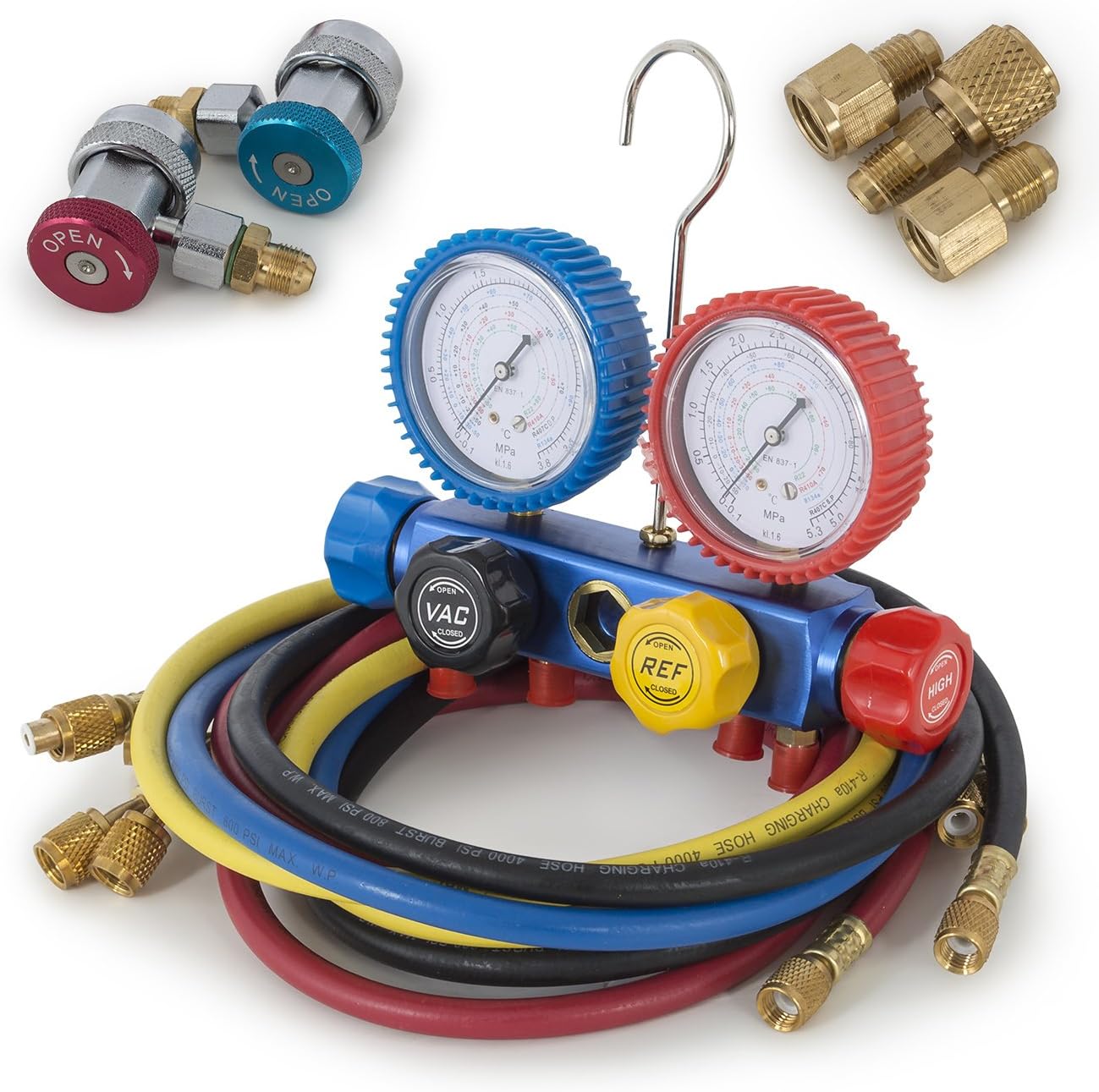 ARKSEN R410 R22 R134 R407C AC Manifold Gauge Set w/ 5ft Colored Hoses