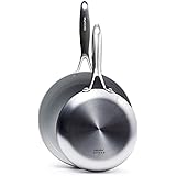 GreenPan Venice Pro Stainless Steel Healthy Ceramic Nonstick Light Gray Frypan Set, 10" and 12"
