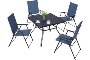 Virvla 5 Pieces Folding Patio Dining Set Outdoor Furniture with 4 Patio Folding Chairs and Square Table for Yard, Garden, Porch and Poolside - Blue