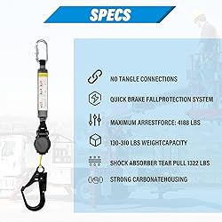 6 Foot Retractable Safety Lanyard, 6 ft Retractable