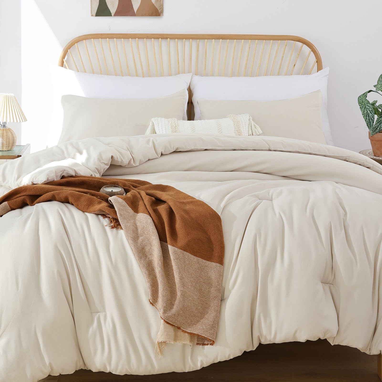 Photo 1 of ROSGONIA California King Comforter Set Beige, 3pcs (1 Boho Cal King Comforter & 2 Pillowcases), All Season Bedding Soft Bedspread Blanket Quilt