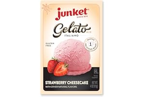 Junket Gelato Mix: Strawberry Cheesecake Homemade Gelato Ice Cream Mix for Ice Cream Maker or Stir By Hand, Start to Finish in Minutes, 4 ounce box, Yields 1 quart Frozen Gelato (Pack of 1)