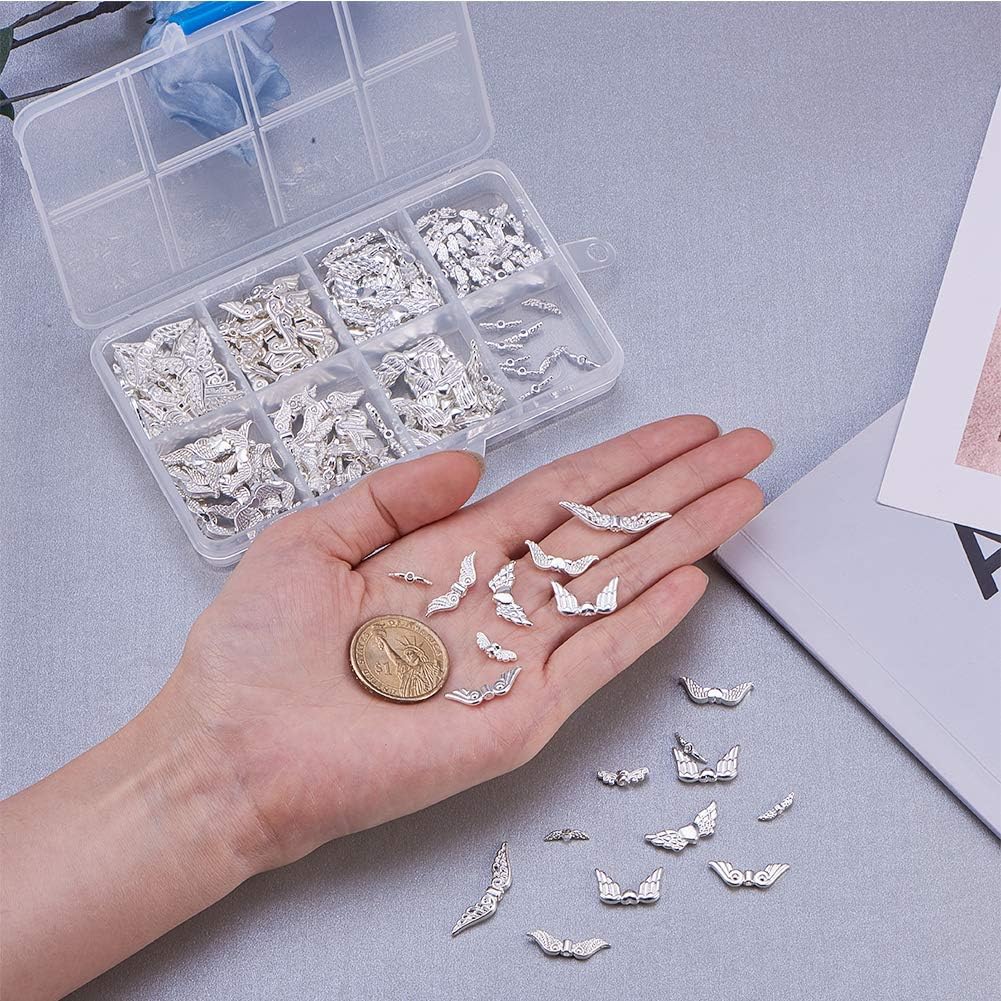 PH PandaHall 160 pcs 8 Styles Silver Wing Shape Tibetan Style Alloy Beads Charm Spacer Beads for Bracelet Necklace Jewellery DIY Craft Making - Image 4