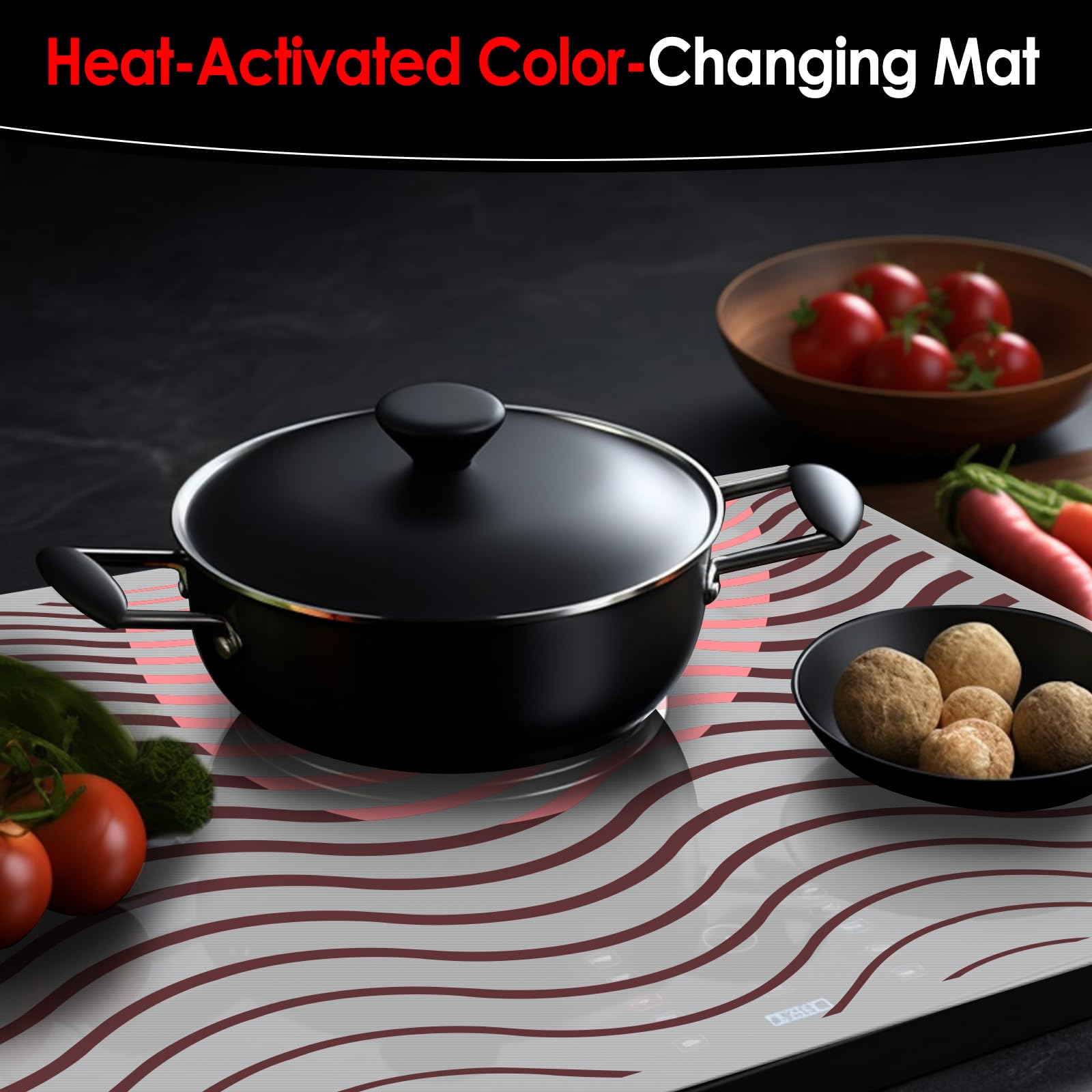 KitchenRaku Induction Cooktop Mat, Temperature Changing Induction (magnetic) Cooktop Cover Protector For Induction Stove, Silicone Mat (20.9X24 inch)