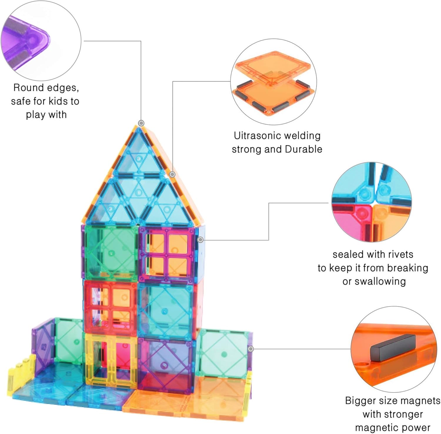 KIDDYCOLOR 105Pcs 3D Magnet Building Tiles, Construction Toys for Kids, Magnetic Building Blocks Set for Boys/Girls, Educational STEM Toys: Toys & Games