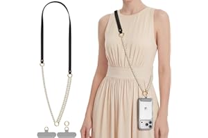 PCGAGA Phone Lanyard, Leather Pearl Lanyard Crossbody, Detachable 3-Strand Pearl Design, Drop-proof and Anti-theft for Women