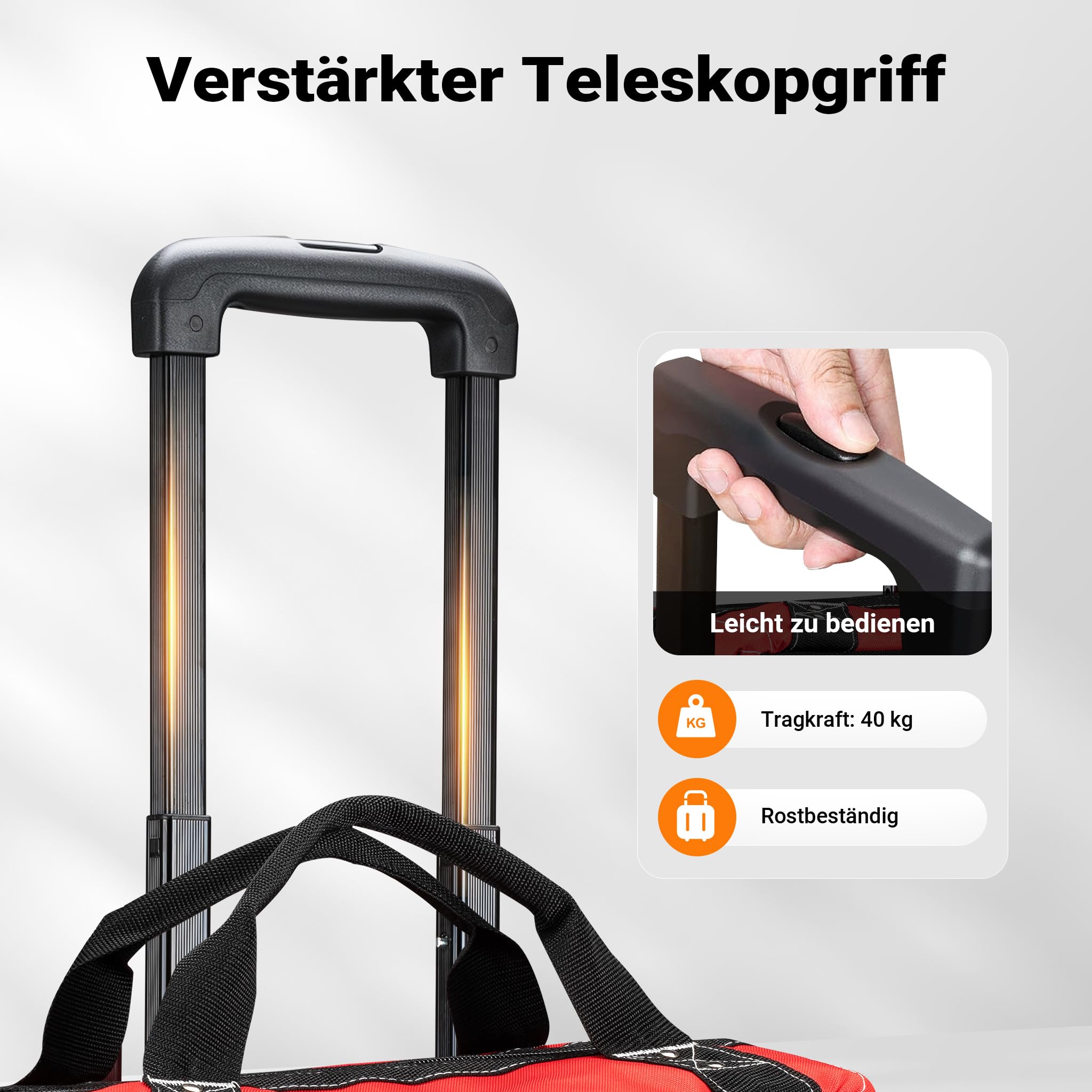 Wiltec Werkzeugtrolley 46 x 25 x 37 cm bis 40 kg, Werkzeugkoffer mit Rollen 19 Fächer, Werkzeug Trolley verstärkter Boden, robuste Werkzeugtasche 5