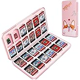 OLDZHU Cute Switch Case Holder Compatible with Nintendo Switch&Switch OLED, Pink Storage for 24 Game Cartridges and 24 Micro SD Cards