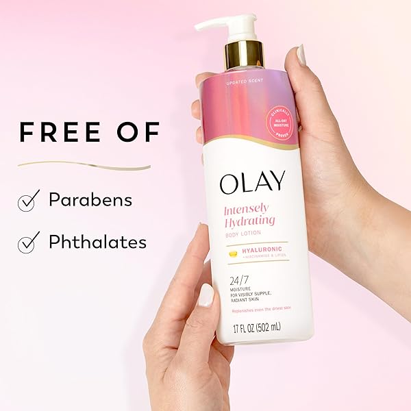 OLAY BODY LOTION FOR WOMEN, NOURISHING WITH HYALURONIC ACID SERUM, VISIBLY SOFTEN & SMOOTH SKIN, 24HR MOISTURE & HYDRATION, FAST ABSORBING FORMULA, VITAMIN B3 COMPLEX, FOR ALL SKIN TYPES, 17 FL OZ