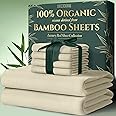 DECOLURE 100% Organic Viscose Derived from Bamboo Sheets King Size 6pcs - Ultra Soft & Luxuriously Cooling, 17" Deep Pocket, Double Stitching, Perfect for Hot Sleepers - King Bed Sheets (Creme)