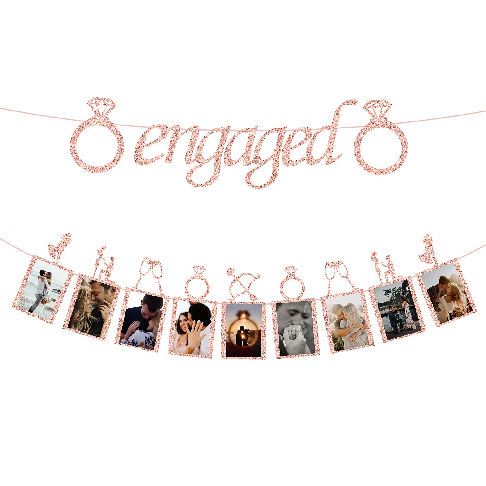 Engagement Wedding Decorations, Rose Gold Engaged Banner and Photo Banner for Engagement/Wedding Party decor(Rose Gold)
