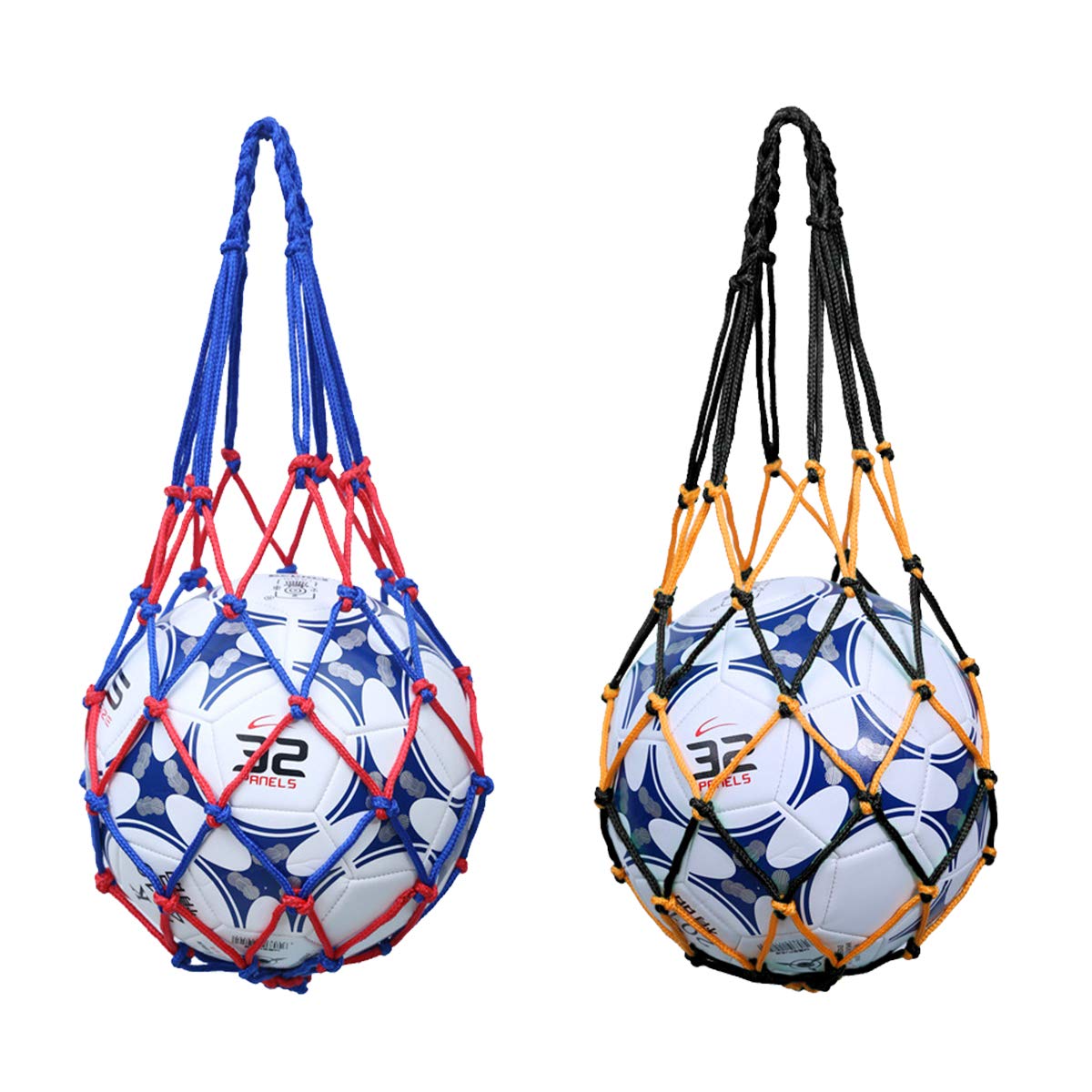 Ledeak Mesh Ball Bag, 2Pcs Durable Mesh Drawstring Football Soccer Basketball Volleyball Rugby Ball Carry Net Bag Portable Gym Sports Equipment Toy Bag Carrying Tote Storage Sack with Thick Handle