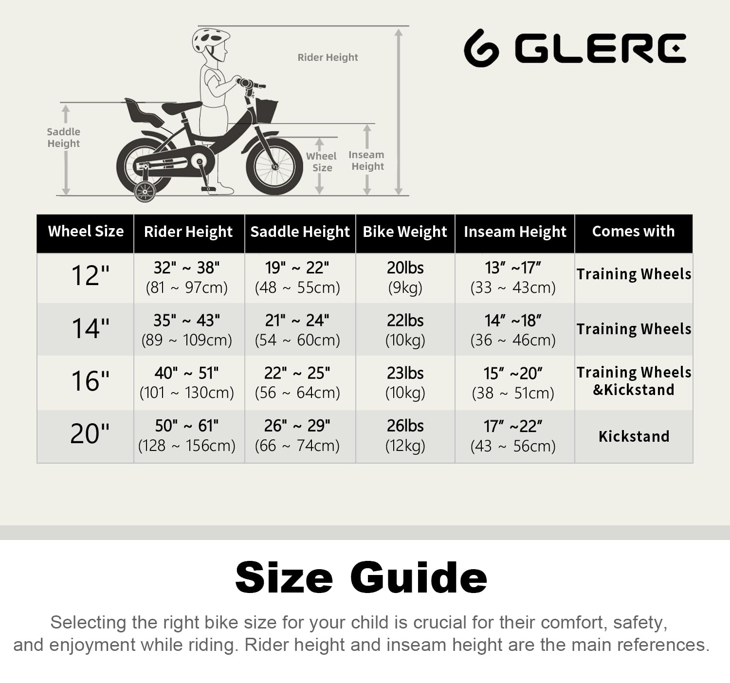 Glerc Maggie Girls Bike, 12-20 Inch Kids Bike for 2-13 Years Old Children, Princess Style Kids Bicycle with Doll-Seat & Basket & Training Wheels, Multiple Colors