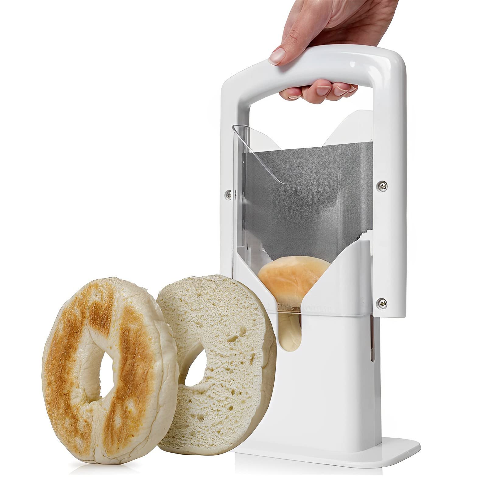 Bagel Slicer with Safety Handle Stainless Steel Bagel Cutter Non-Stick Blade Bread Toast Slicer Reusable Bread Slicer Portable Muffin Slicer for Bread Muffin Kitchen
