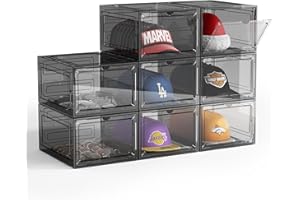 ZHAIXIAONIAN Hat Organizer Box for Baseball Caps, 8 Pack Clear Plastic Hat Storage Box Display Case with Magnetic Door, Caps Holder Rack for Closet, Snapback Organizer, Hold 8 Cap Each