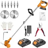 JYGMPRO 21V String Trimmer Cordless - Battery Powered Weed Wacker, 2 X 2.0Ah Battery and a Charger, Grass Trimmer, Brush Cutter and Edger Lawn for Garden/Yard