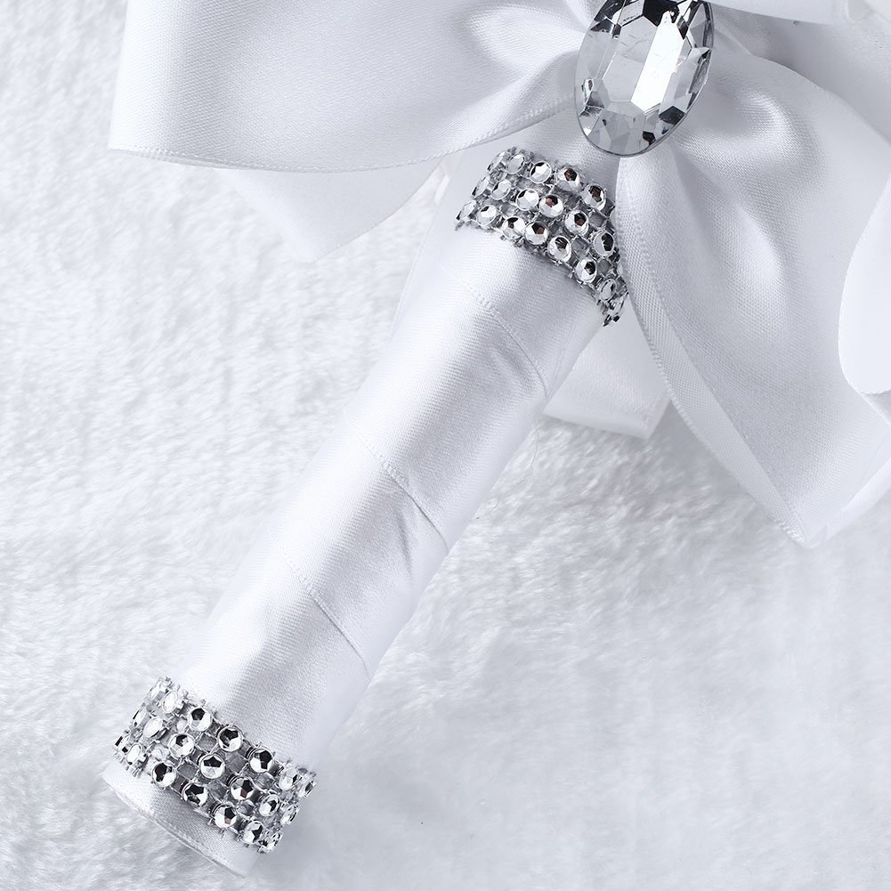 TrueLoveGift Wedding Bouquet, White Bouquet for Bride Bridesmaids with Diamond Soft Ribbons Artificial Rose Bridal Holding Flowers for Wedding, Party and Church
