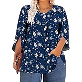 ForHailey Womens Plus Size 3/4 Sleeve Chiffon Blouse Summer Dressy Shirts V Neck Tunic Casual Loose Flowy Tops XL - 5XL