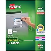 Avery Removable ID Labels, Sure Feed Technology, Removable Adhesive, 3-1/3" x 4", 150 Labels (6464)