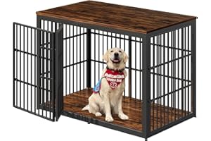 Lyromix 54" Dog Crate Furniture with Foldable Door, XXL Dog Crates for Large Dogs, Wooden Decorative Dog Cage Kennel Indoor End Table, Rustic Brown