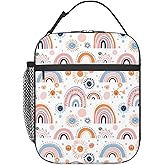 ainori Reusable Rainbow Lunch Box for Kids Girls Boys Women Adult, Insulated Sun Lunch Bag,Polyester Cooler Cute Handbags Case for School Picnic Work Travel Beach or Hiking (White)