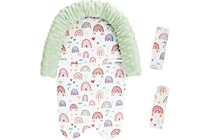 HNHUAMING Rainbow Baby Head Support and Strap Cover for Carseat, Super Soft Minky Infant Carseats Insert Cushion Headrest for Bouncers, Strollers, Swing