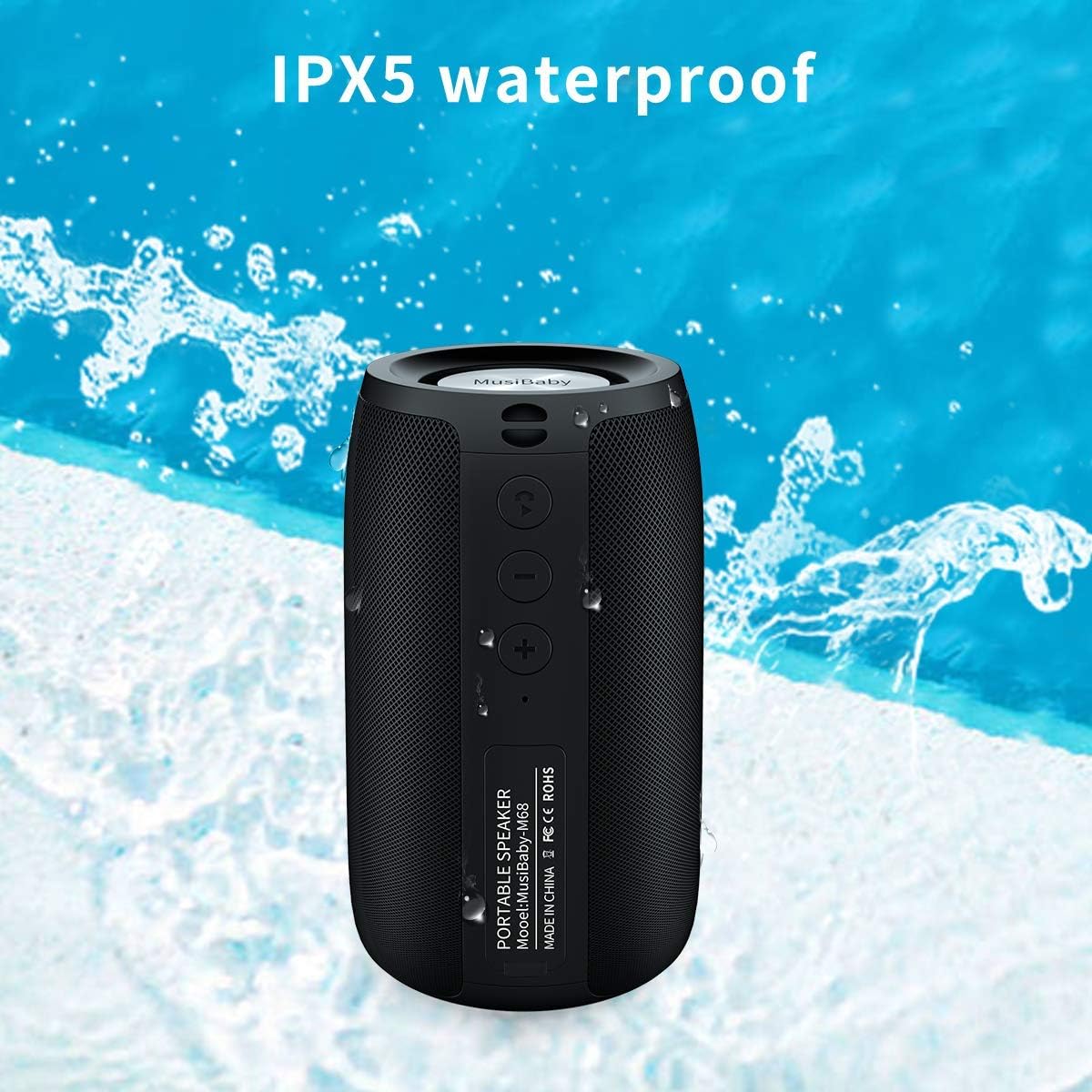 Bluetooth Speaker,MusiBaby Speaker,Outdoor, Portable,Waterproof,Wireless Speakers,Dual Pairing, Bluetooth 5.0,Loud Stereo,Booming Bass,1500 Mins Playtime for Home&Party Black: Electronics