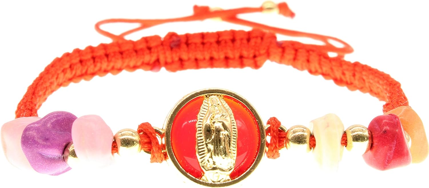 Virgin Mary MultiColor Stone Red and Gold Color Adjustable
