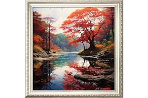 Leczany Cross Stitch Stamped Kit for Adults or Kids - Beautiful Riverside Scenery | DIY Embroidery Starter Patterns Craft Kit Needlepoint for Beginner | 11CT, 3 Strands | 17.7x17.7 inches