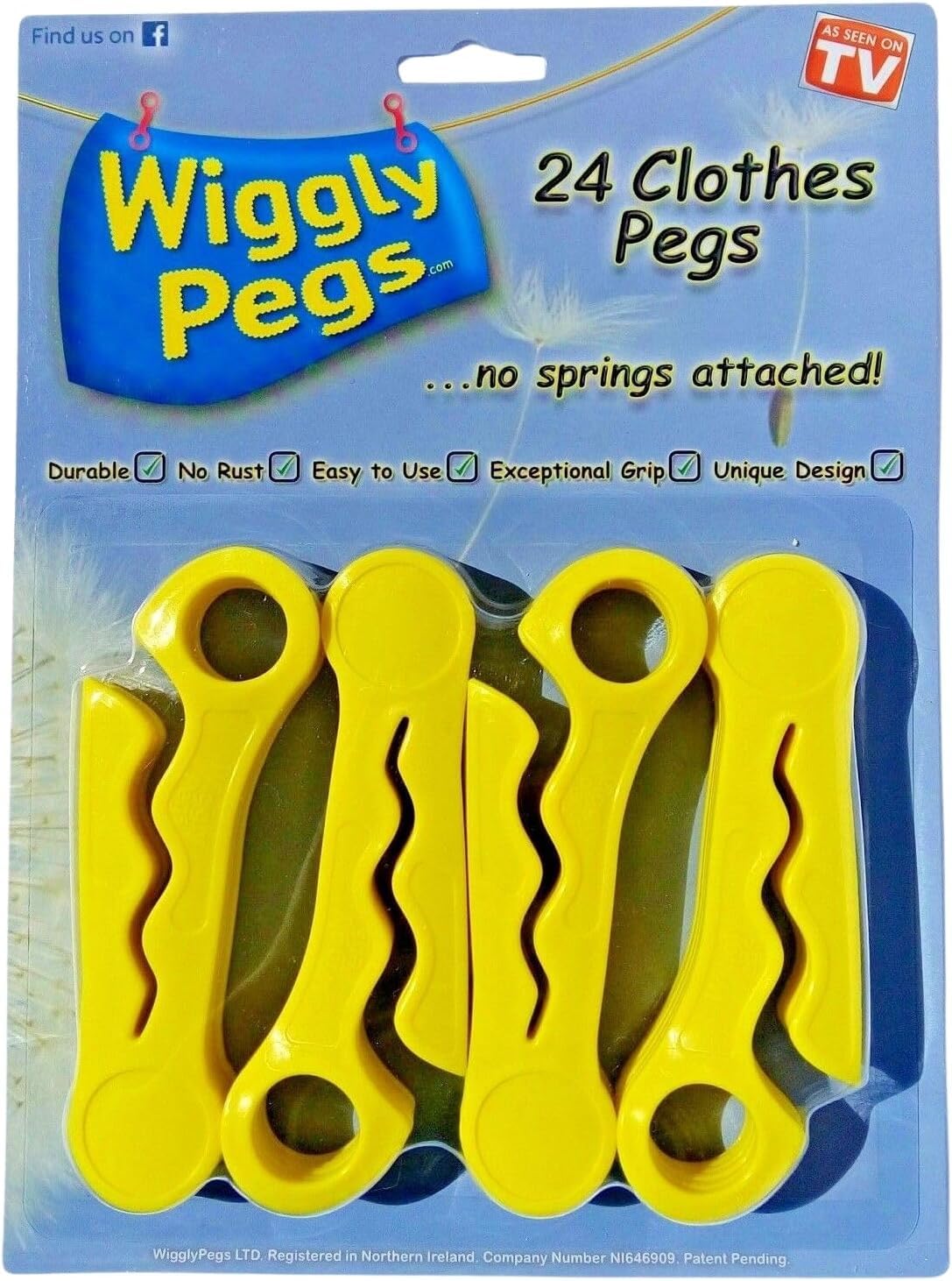 WigglyPegs Clothes Pegs - No Spring - Easy Grip Arthritis friendly - Durable, Exceptional Grip, Stops Clothes Sliding on Clothesline, Washable, Premium Quality, Storm proof. (1 x 24 Pack (24 Pegs))