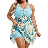 Hanna Nikole Women Plus Size Swim Dress, One Piece Swimsuits Tummy Control Bathing Suit Adjustable Cut Out Swimwear